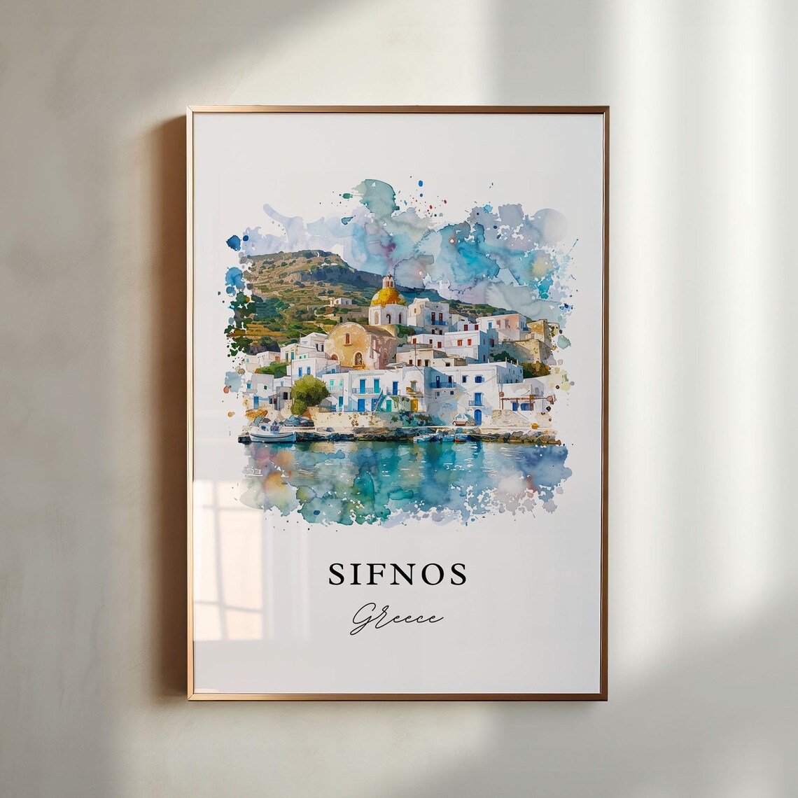 Sifnos Greece Whitewashed Village Watercolor Cycladic Island Poster
