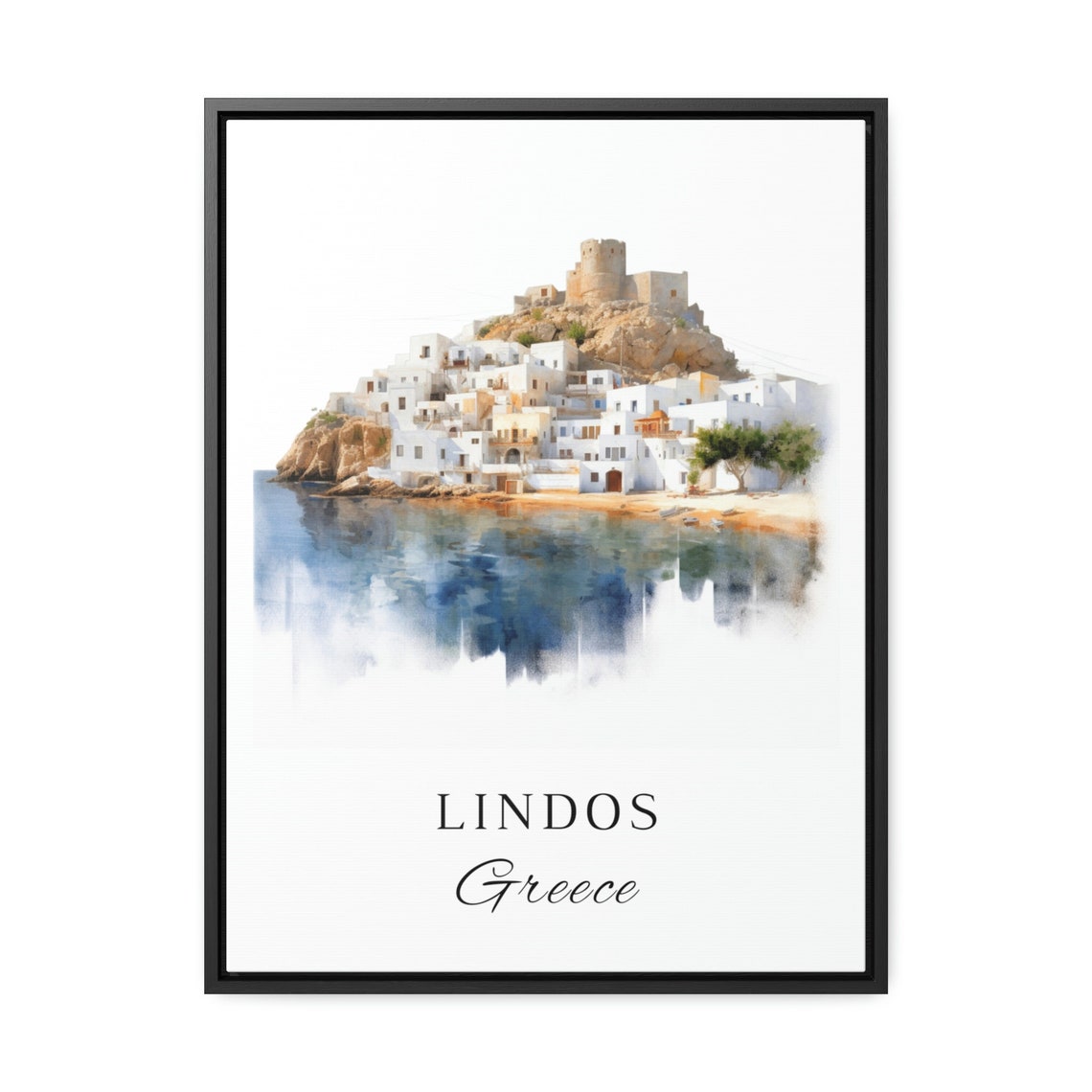 Lindos Greece Travel Poster, Custom Text Personal - Image 2
