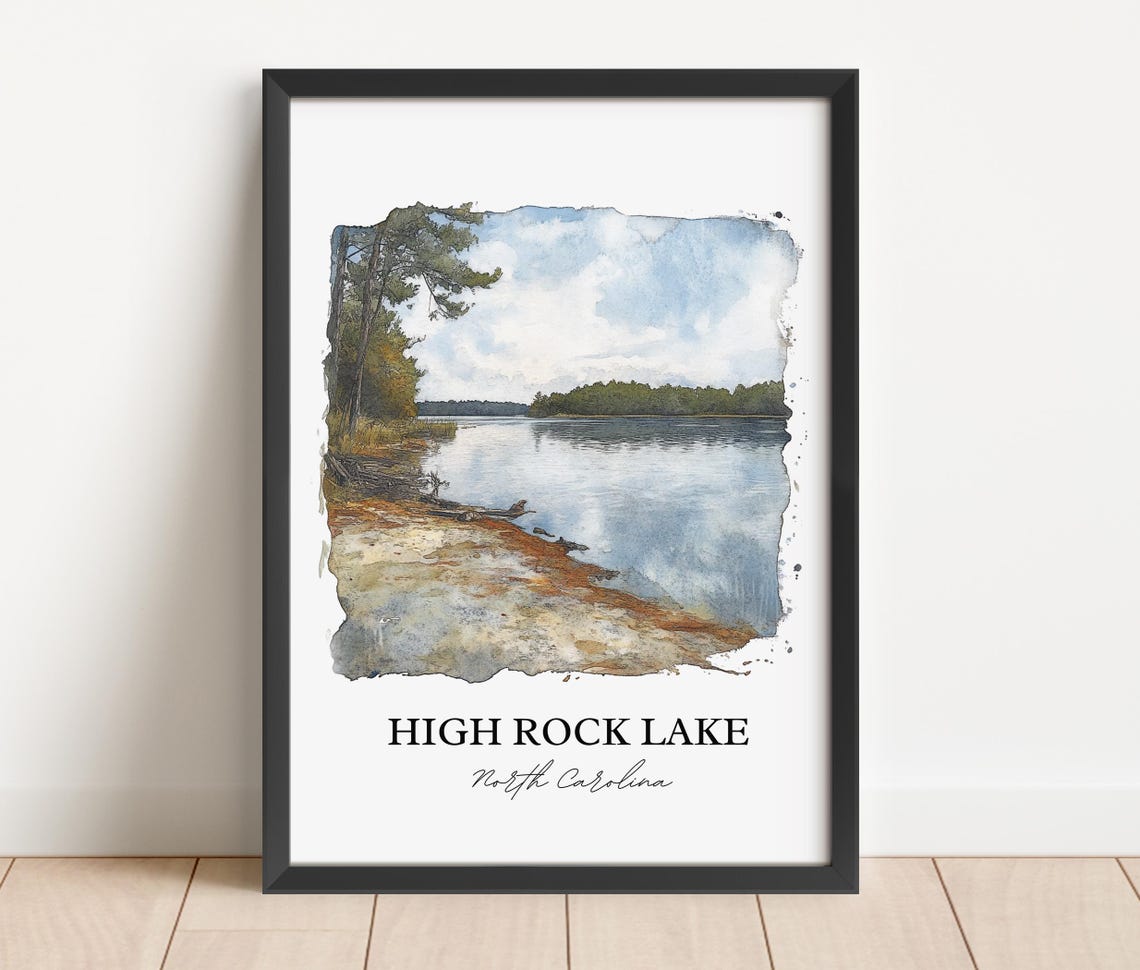 High Rock Lake North Carolina Pine Forest Shore Watercolor Poster - Image 2