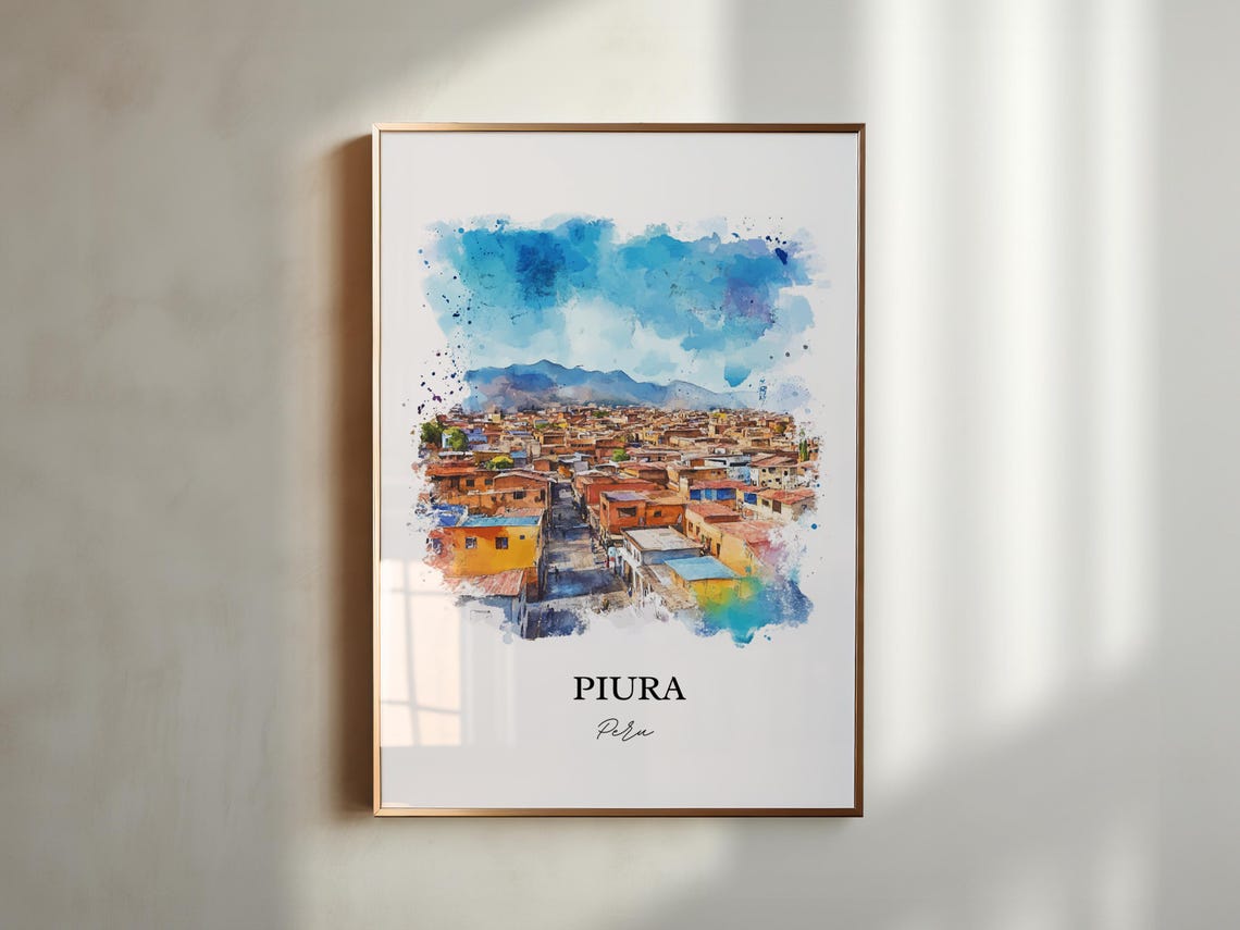Piura Peru Watercolor City Streets Sechura Desert Mountain Poster - Image 3