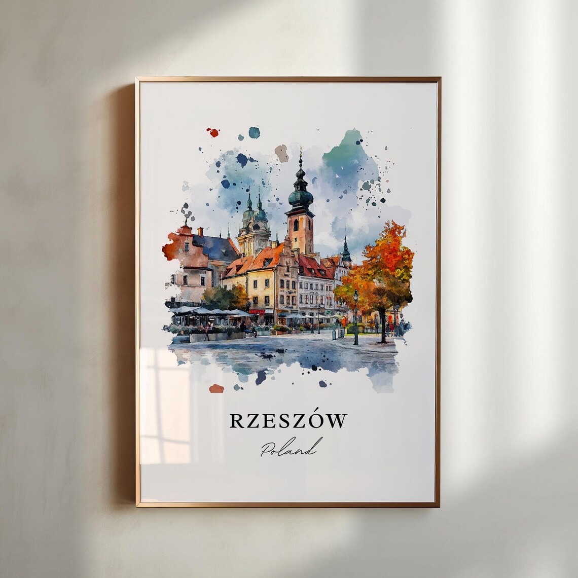 Rzeszow Poland Historic Old Town Market Watercolor Travel Poster