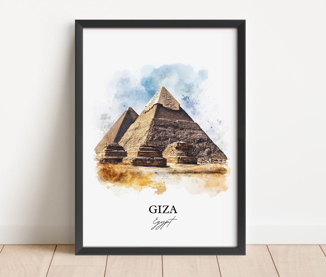 Giza Egypt Watercolor Pyramid Desert Ancient Wonder Art Poster - Image 3