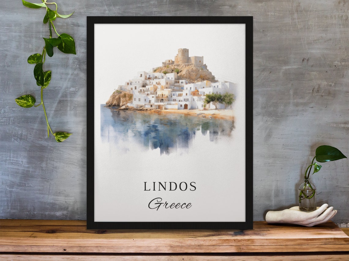 Lindos Greece Travel Poster, Custom Text Personal - Image 3