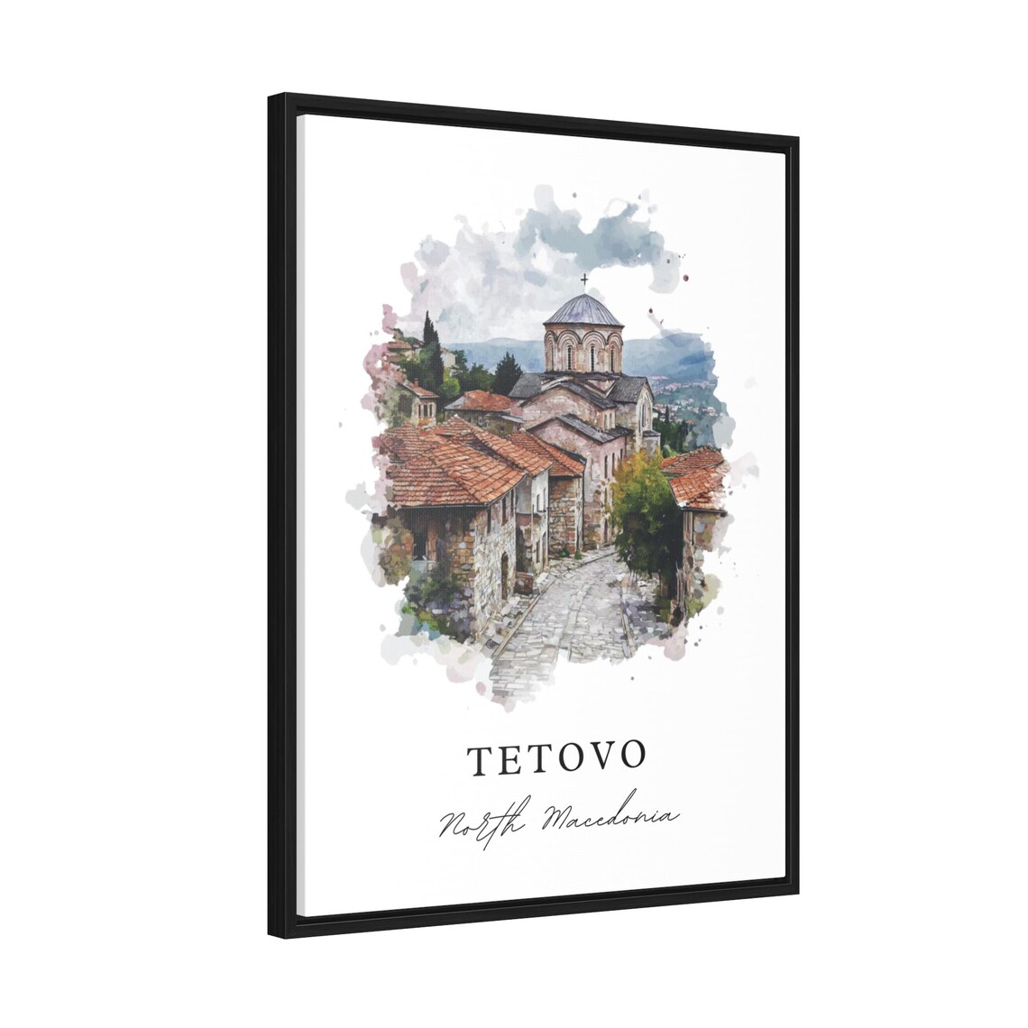 Tetovo North Macedonia Watercolor Old Stone Church Street Poster - Image 5