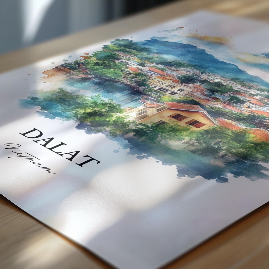 Dalat Vietnam Watercolor Art Misty Highland Town Lake Poster - Image 6