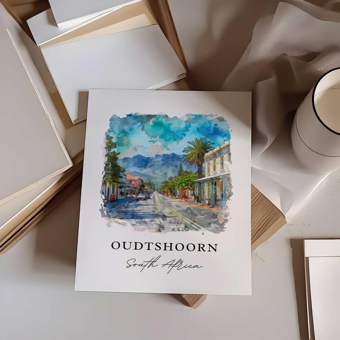 Oudtshoorn South Africa Klein Karoo Street Watercolor Art Poster - Image 6
