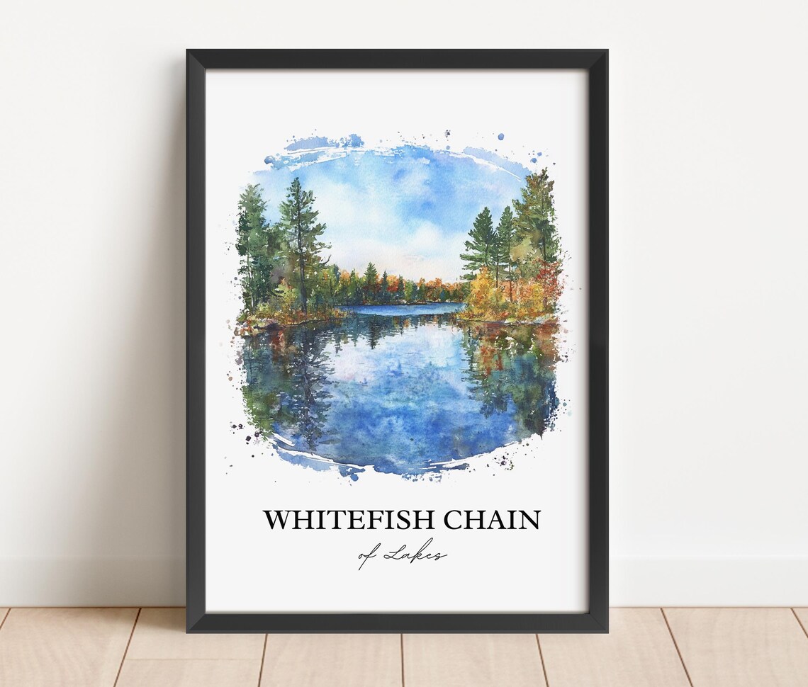 Whitefish Chain of Lakes Minnesota Pine Forest Watercolor Poster - Image 3