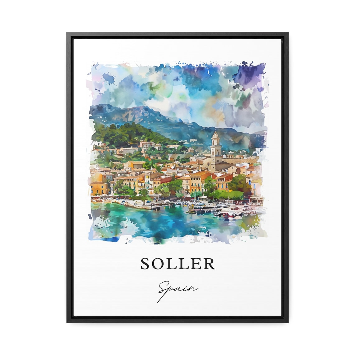 Soller Spain Mallorca Harbor Church Watercolor Travel Poster - Image 3
