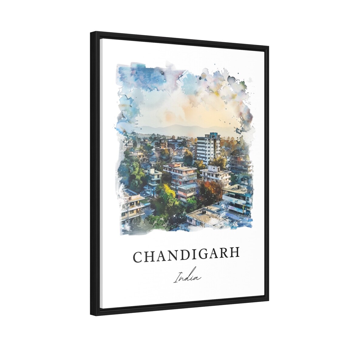Chandigarh India Modern Green Cityscape Watercolor Travel Poster - Image 2
