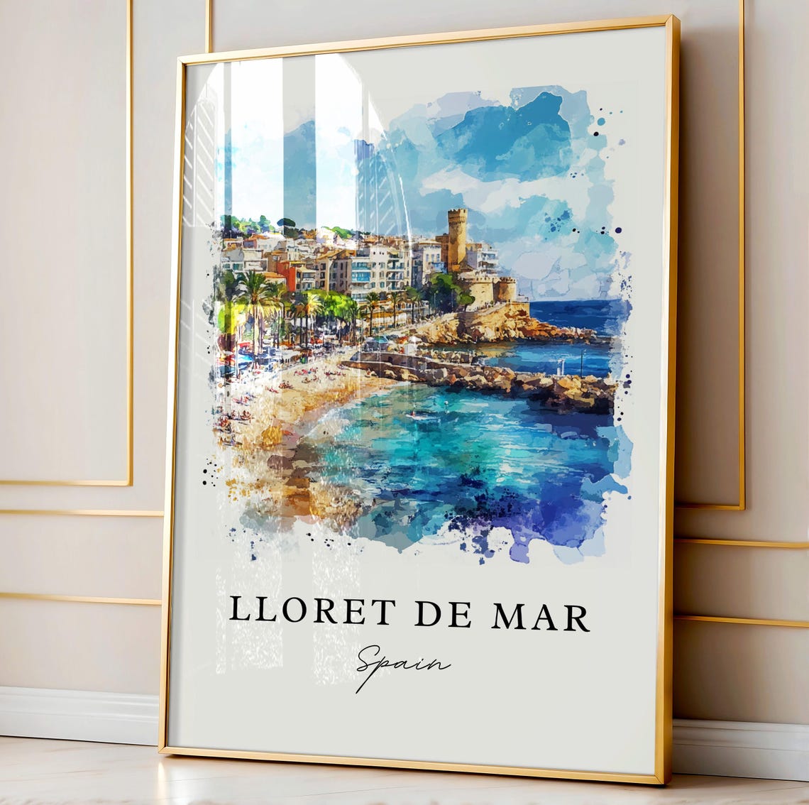 Lloret de Mar Spain Beach and Castle Coast Watercolor Poster - Image 4