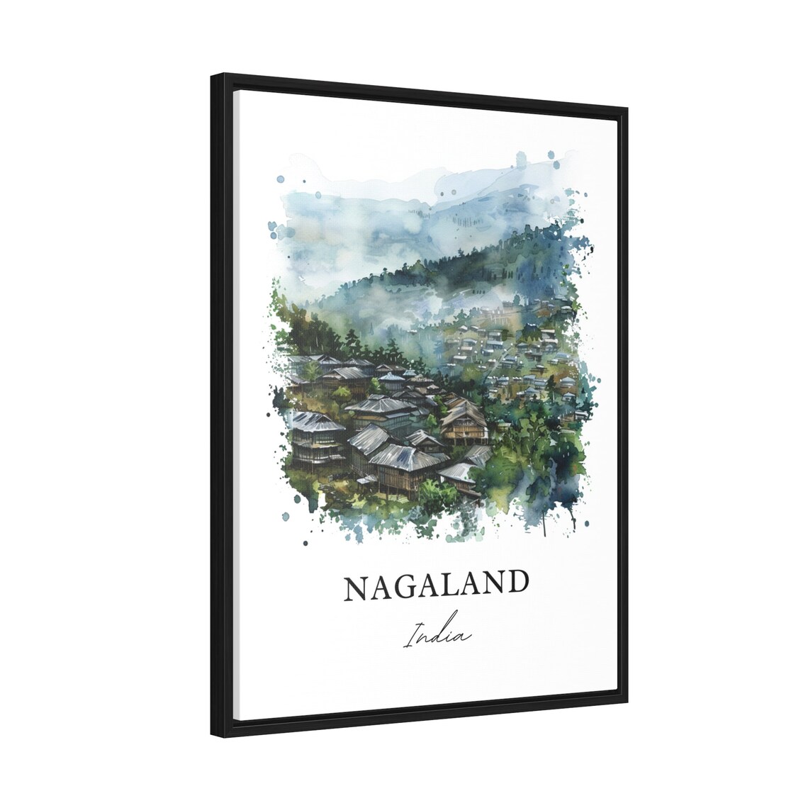 Nagaland India Tribal Misty Hill Village Watercolor Travel Poster - Image 2