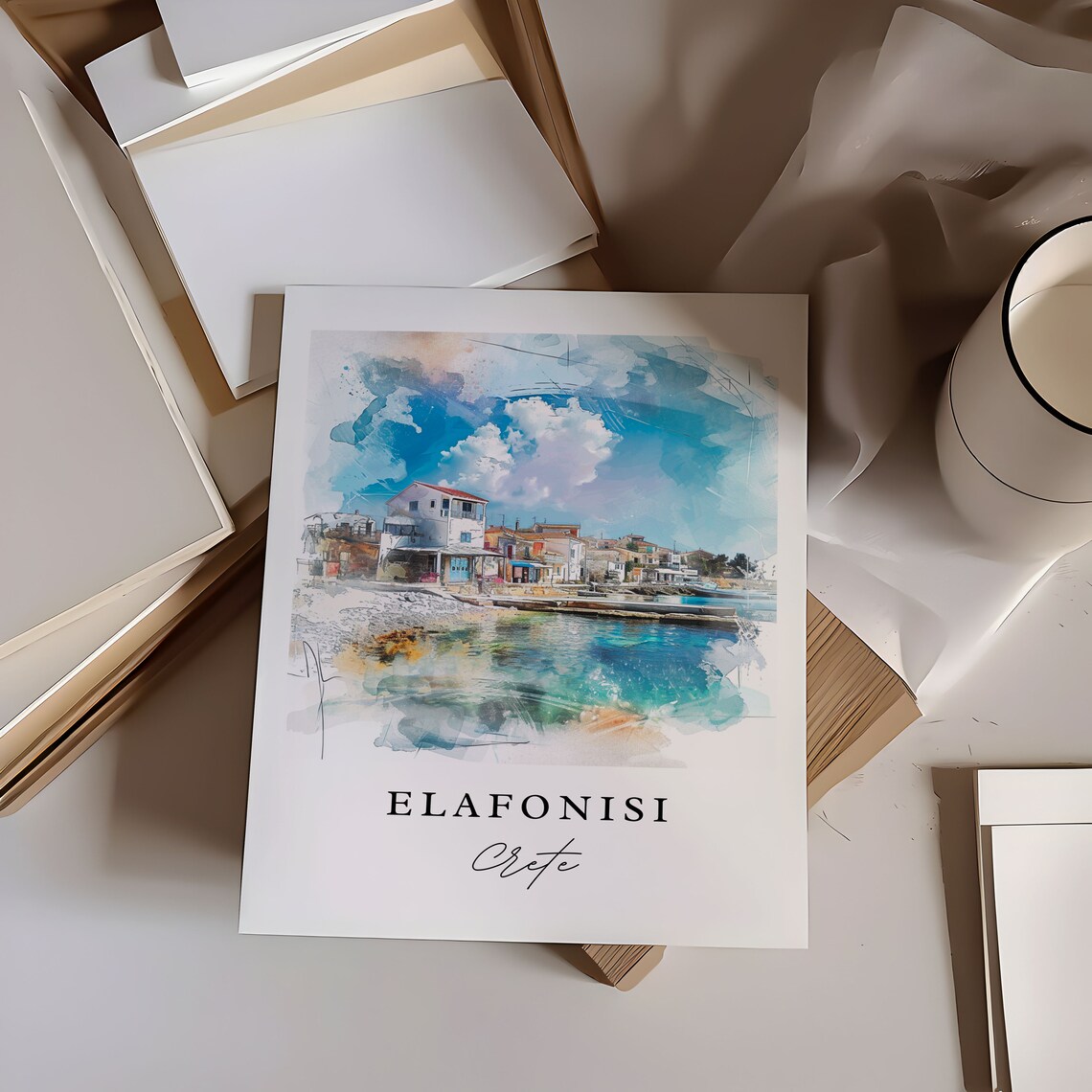 Elafonisi Crete Greece Beach Watercolor Island Travel Poster - Image 6