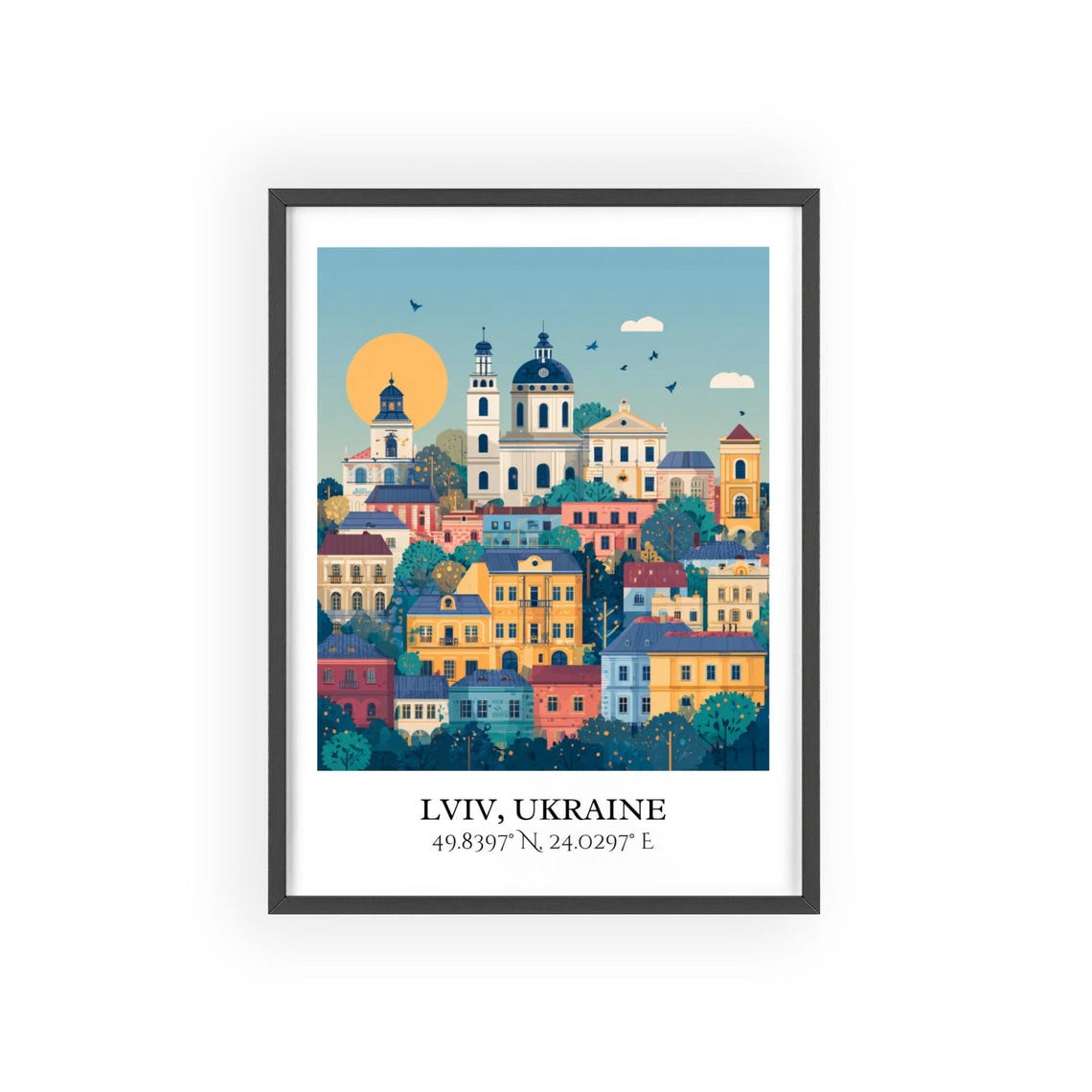 Lviv Ukraine Old Town Church Domes Sunset Retro Travel Poster - Image 2