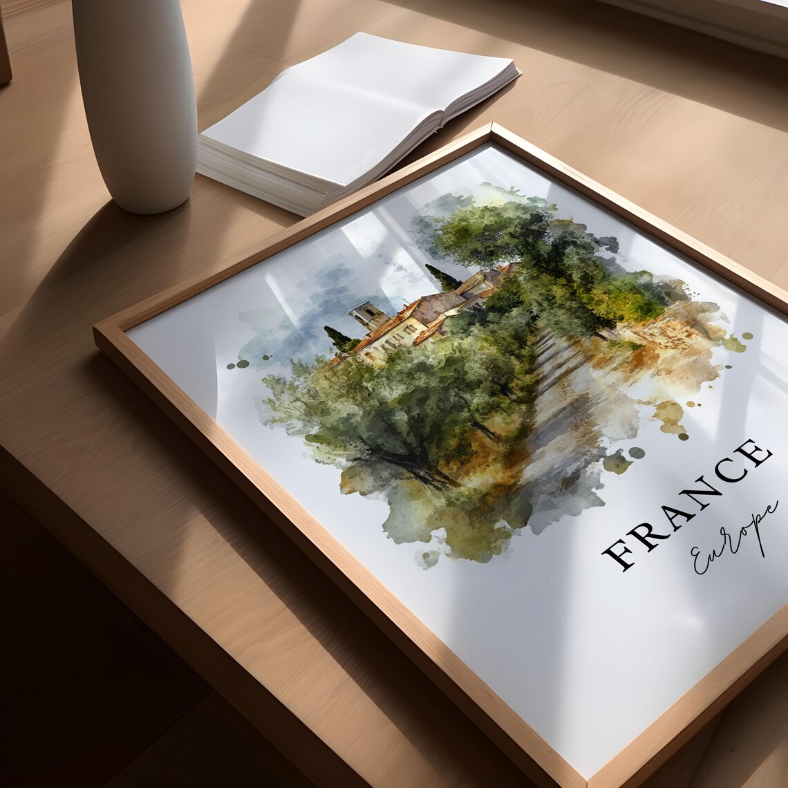 France Europe Countryside Lane Stone Village Watercolor Poster - Image 5