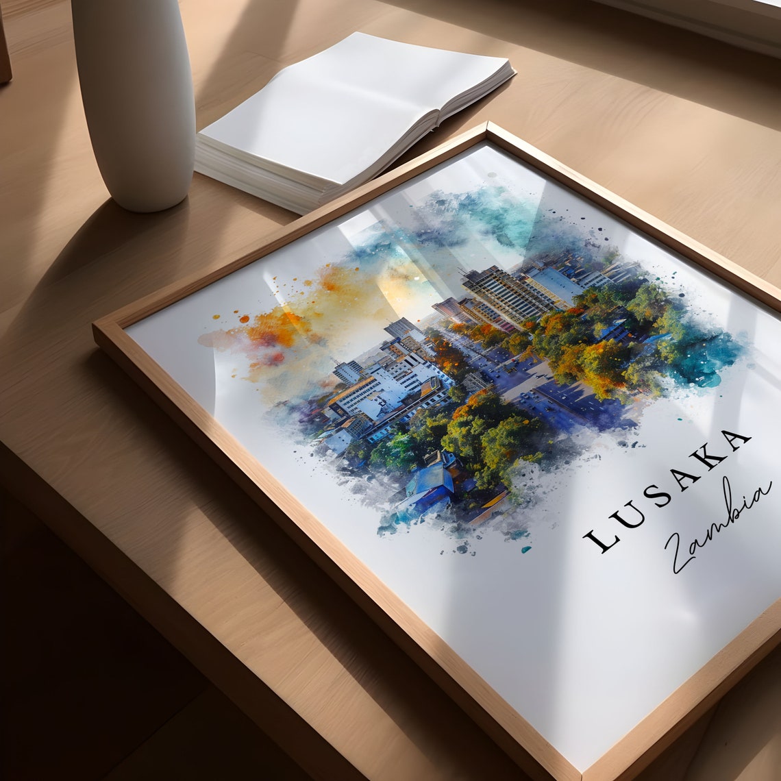 Lusaka Zambia African Watercolor City Skyline Boulevard Poster - Image 6