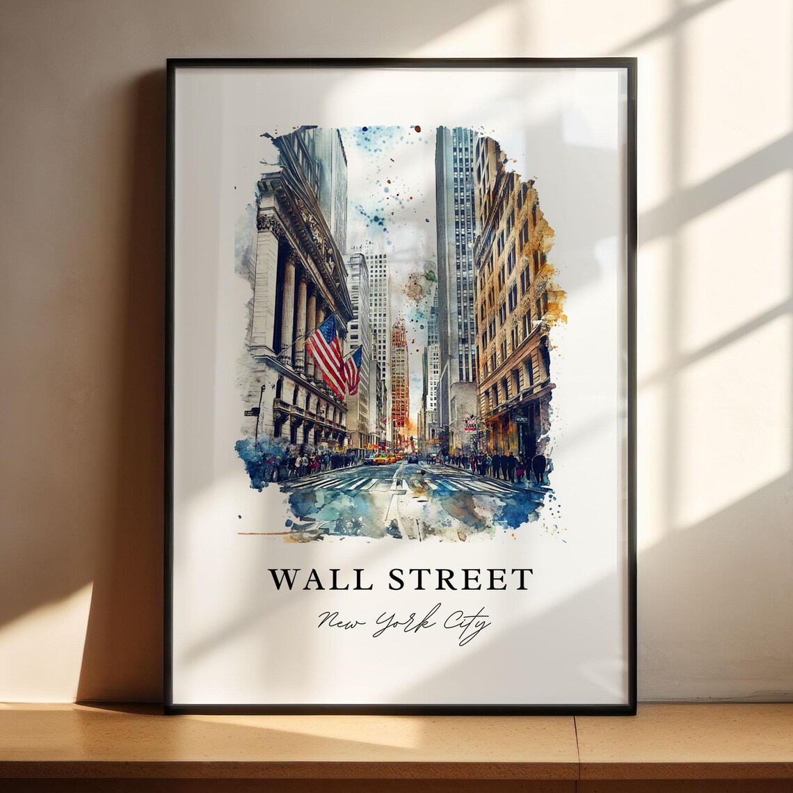 Wall Street NYC Watercolor Art Print, Lower Manhattan