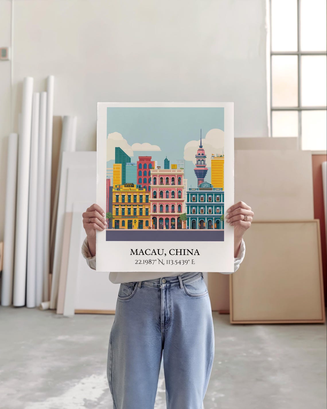 Macau China Colonial Buildings Pastel Flat Illustration Travel Poster - Image 5