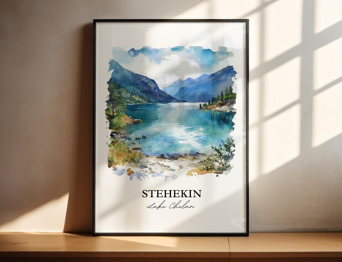 Stehekin Lake Chelan Watercolor Turquoise Mountain Lake Poster