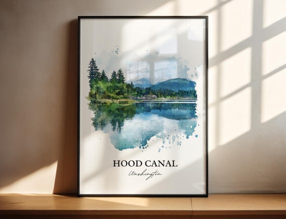 Hood Canal Wall Art Floating Bridge Print Wa Watercolor Gift Travel Poster Housewarming