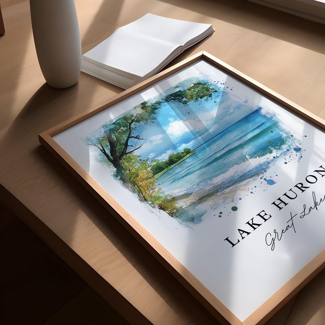 Lake Huron Great Lakes Watercolor Shoreline Beach Waves Poster - Image 5