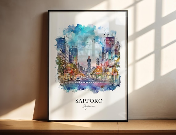 Sapporo Japan Watercolor City Street Tower Landmark View Poster