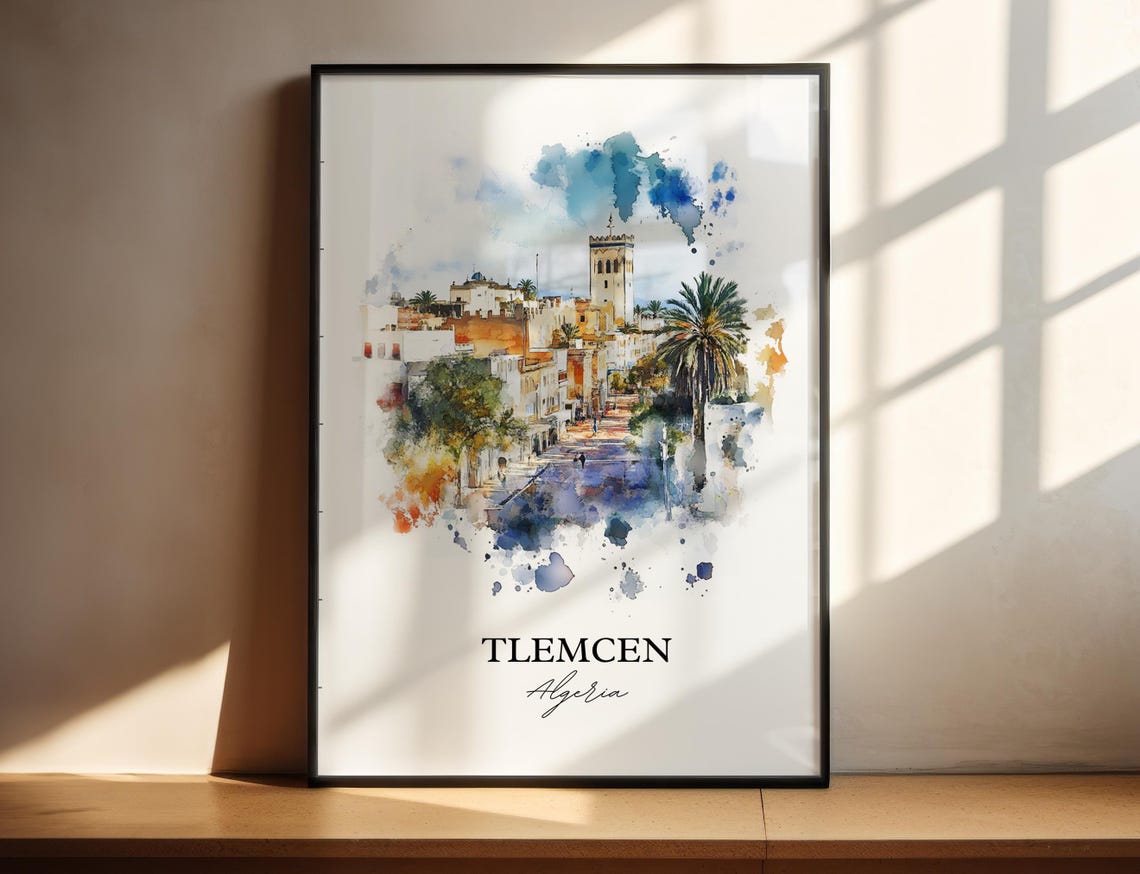 Tlemcen Algeria African Watercolor Old Town Tower Art Poster