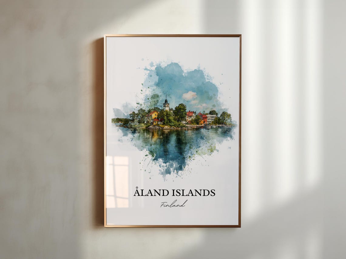 Aland Islands Finland Harbor Town Watercolor Travel Poster Gift - Image 5