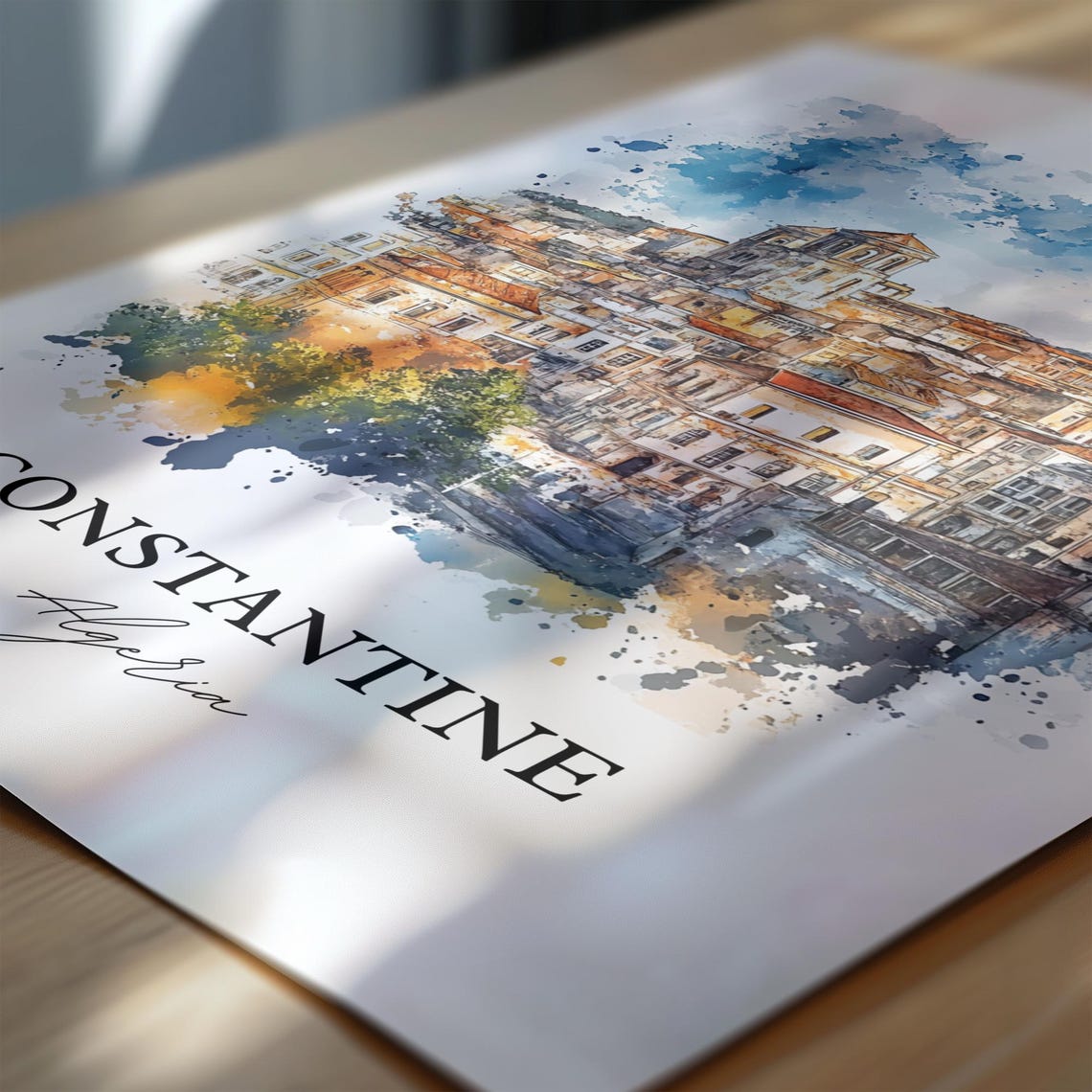 Constantine Algeria Watercolor Historic Old Town View Poster - Image 7