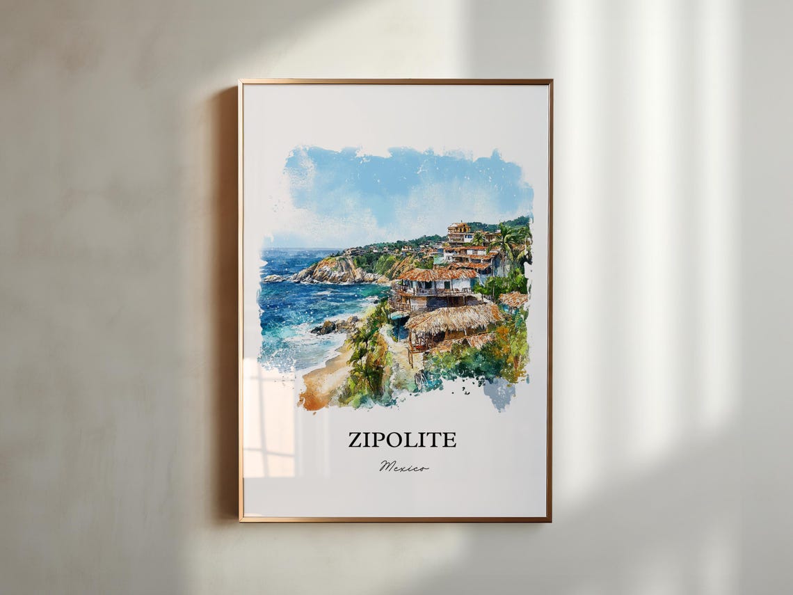 Zipolite Wall Art Mexico Print Watercolor Oaxaca Gift Travel Poster Housewarming - Image 4
