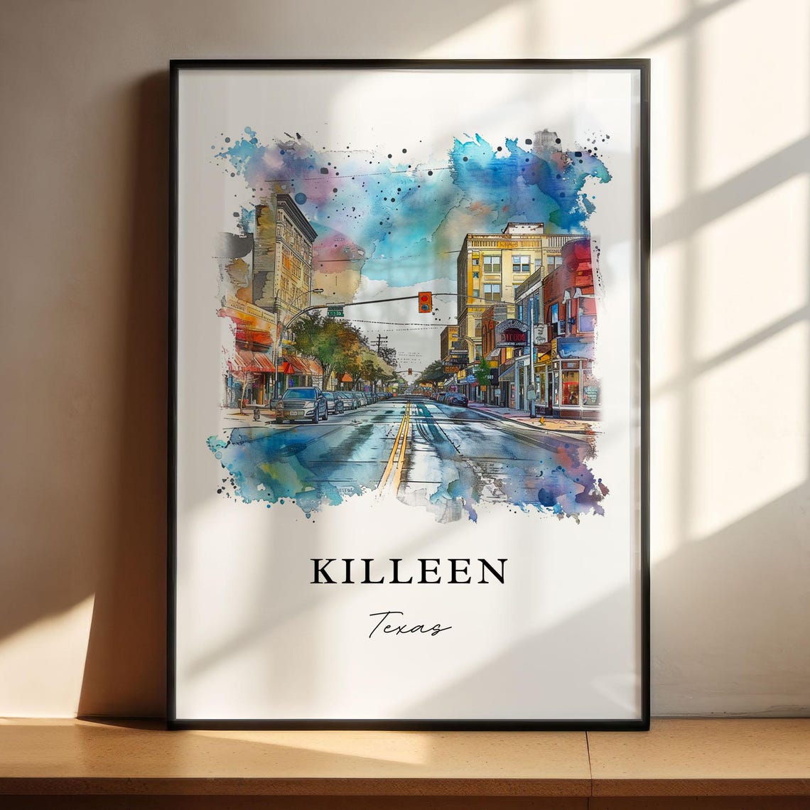 Killeen Texas Historic Downtown Main Street Watercolor Poster - Image 4