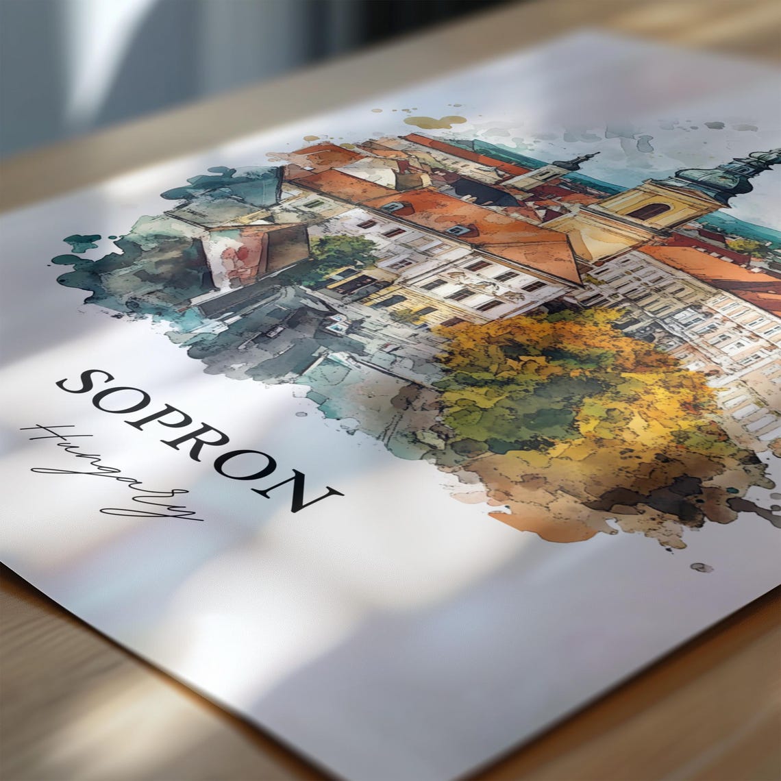Sopron Hungary Watercolor Church Tower Old Town Red Roofs View Poster - Image 6