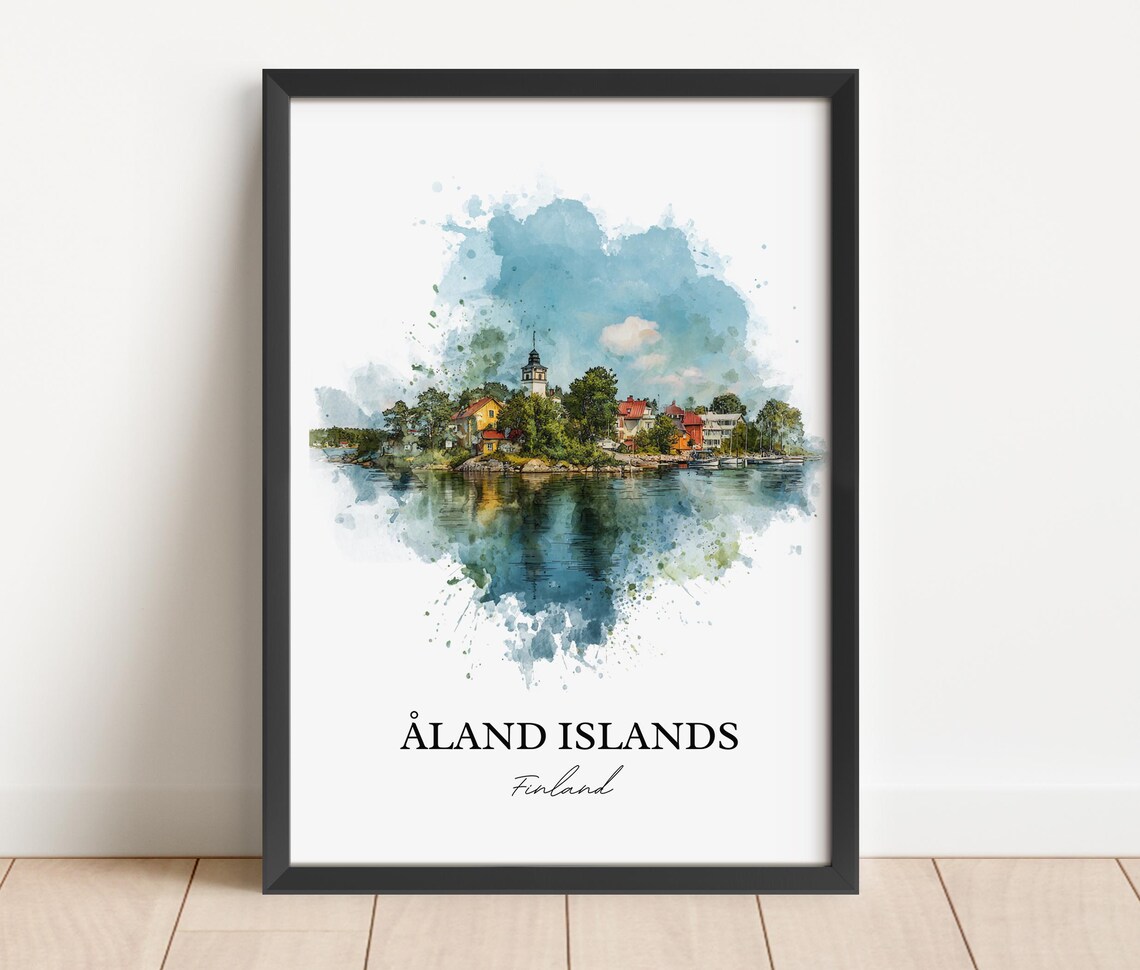 Aland Islands Finland Harbor Town Watercolor Travel Poster Gift - Image 4
