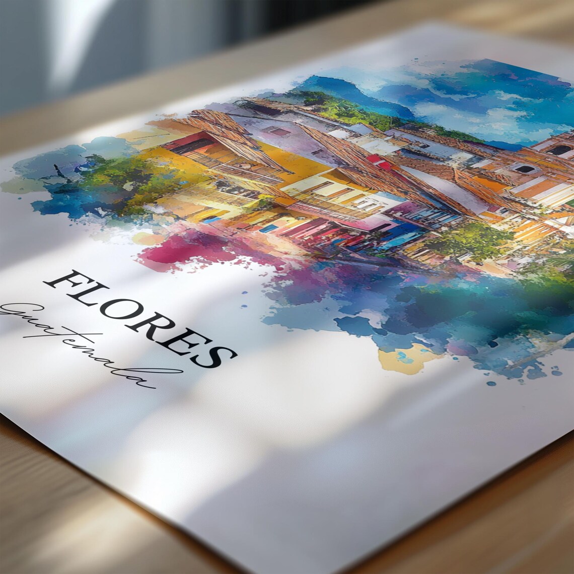 Flores Guatemala Island Town Church Tower Watercolor Island Poster - Image 6