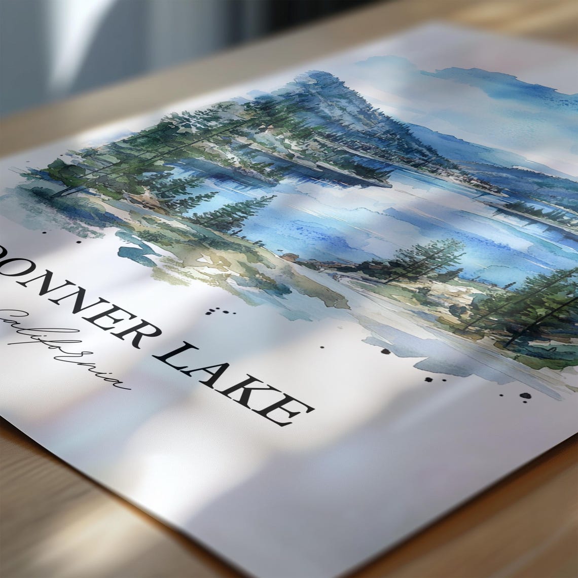 Donner Lake California Alpine Watercolor Mountain Landscape Poster - Image 6