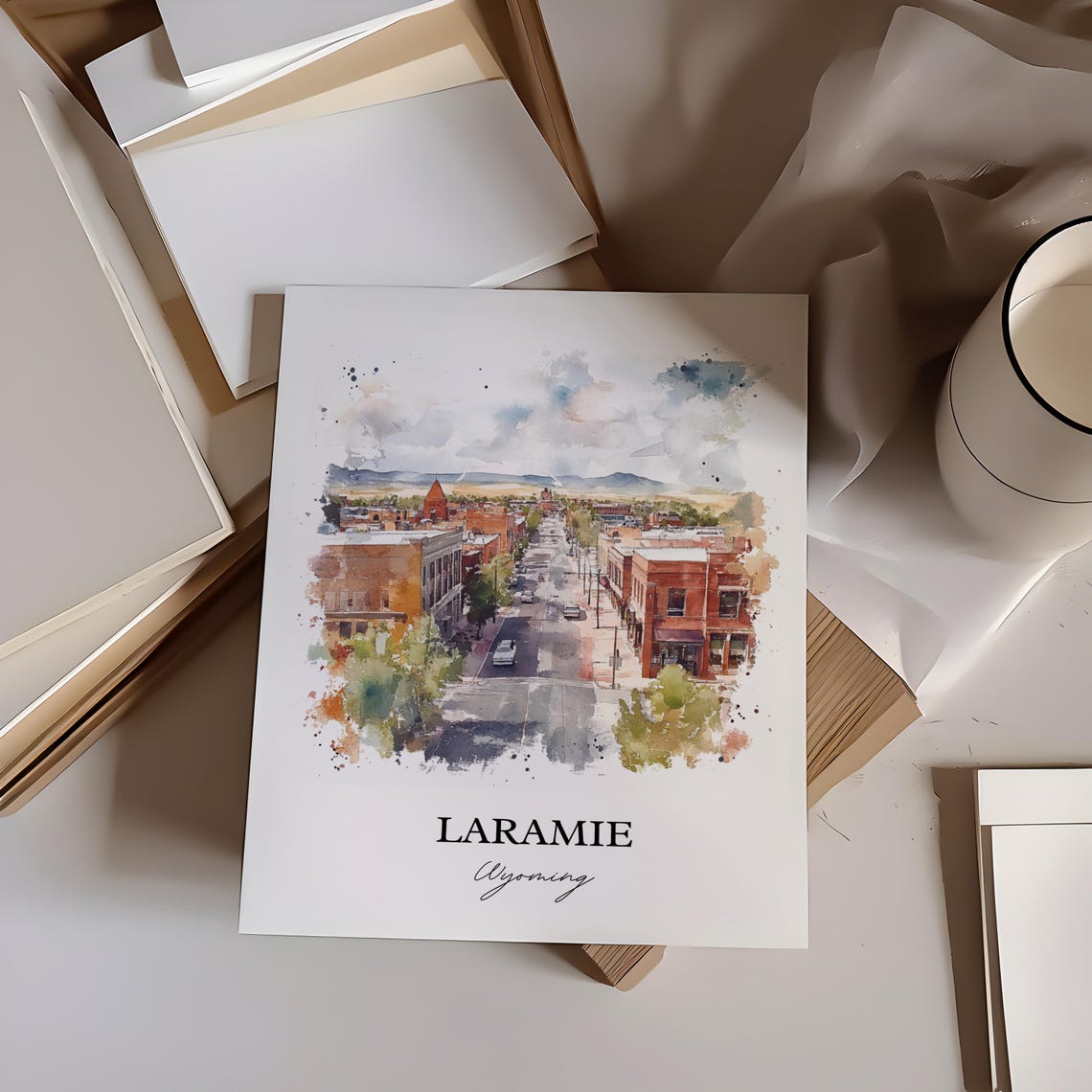 Laramie Wyoming Watercolor Downtown Street Mountain View Poster - Image 4
