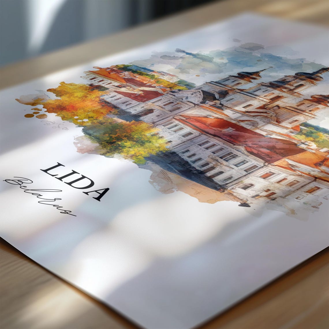 Lida Belarus Watercolor Onion Domed Cathedral Historic Old Town Poster - Image 6