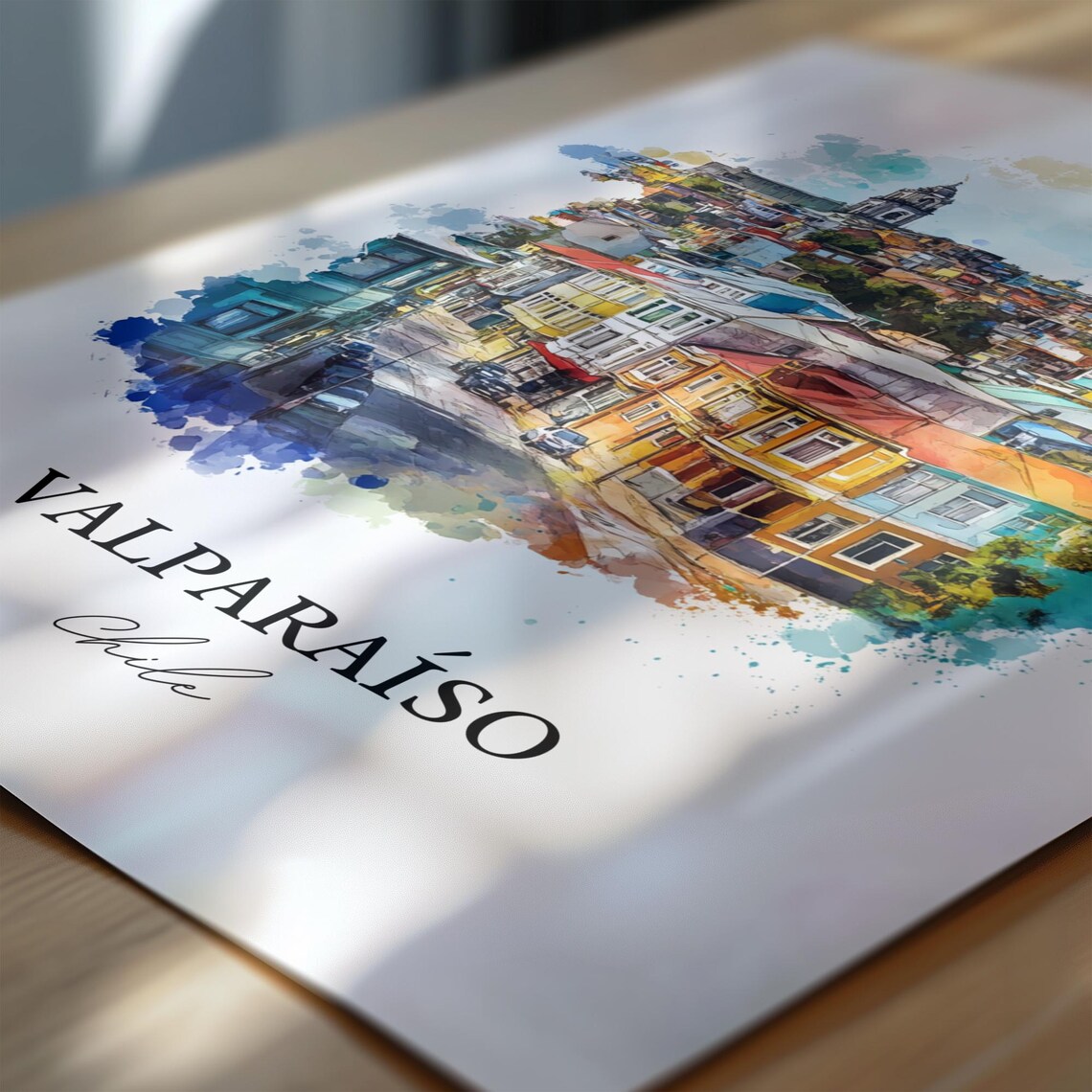 Valparaiso Chile Watercolor Hillside Colorful Houses Port Poster - Image 6