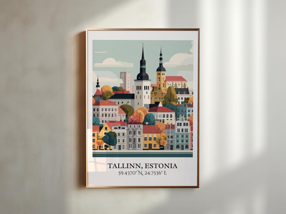 Tallinn Estonia Medieval Old Town Spires Colorful Travel Poster - Image 2