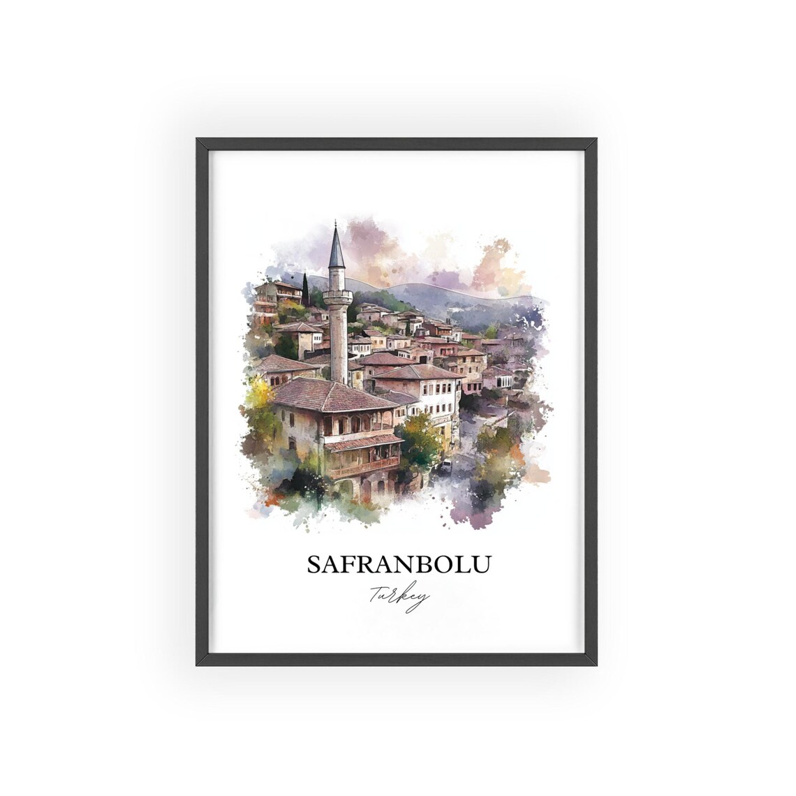 Safranbolu Turkey Watercolor Ottoman Houses Minaret Travel Poster - Image 2