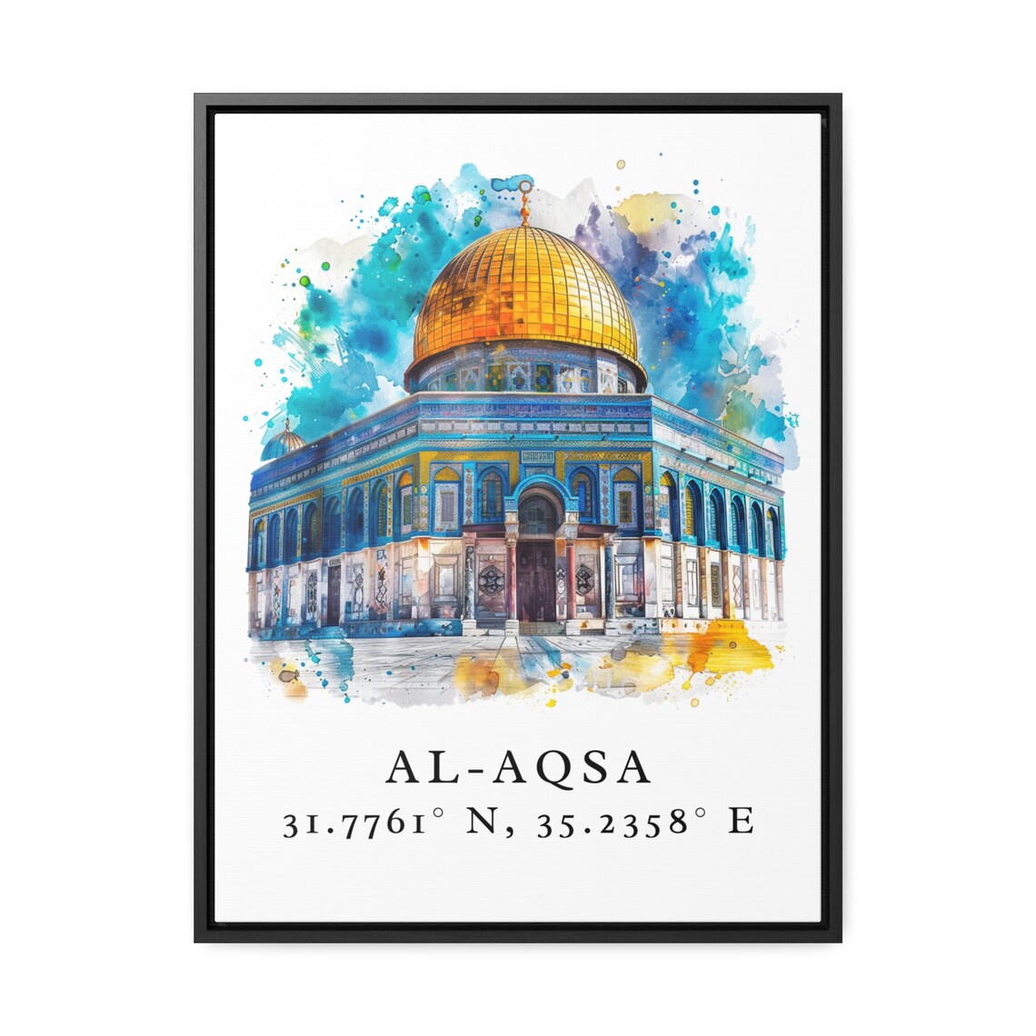 Al Aqsa Mosque Dome Watercolor Jerusalem Coordinates Travel Poster - Image 3