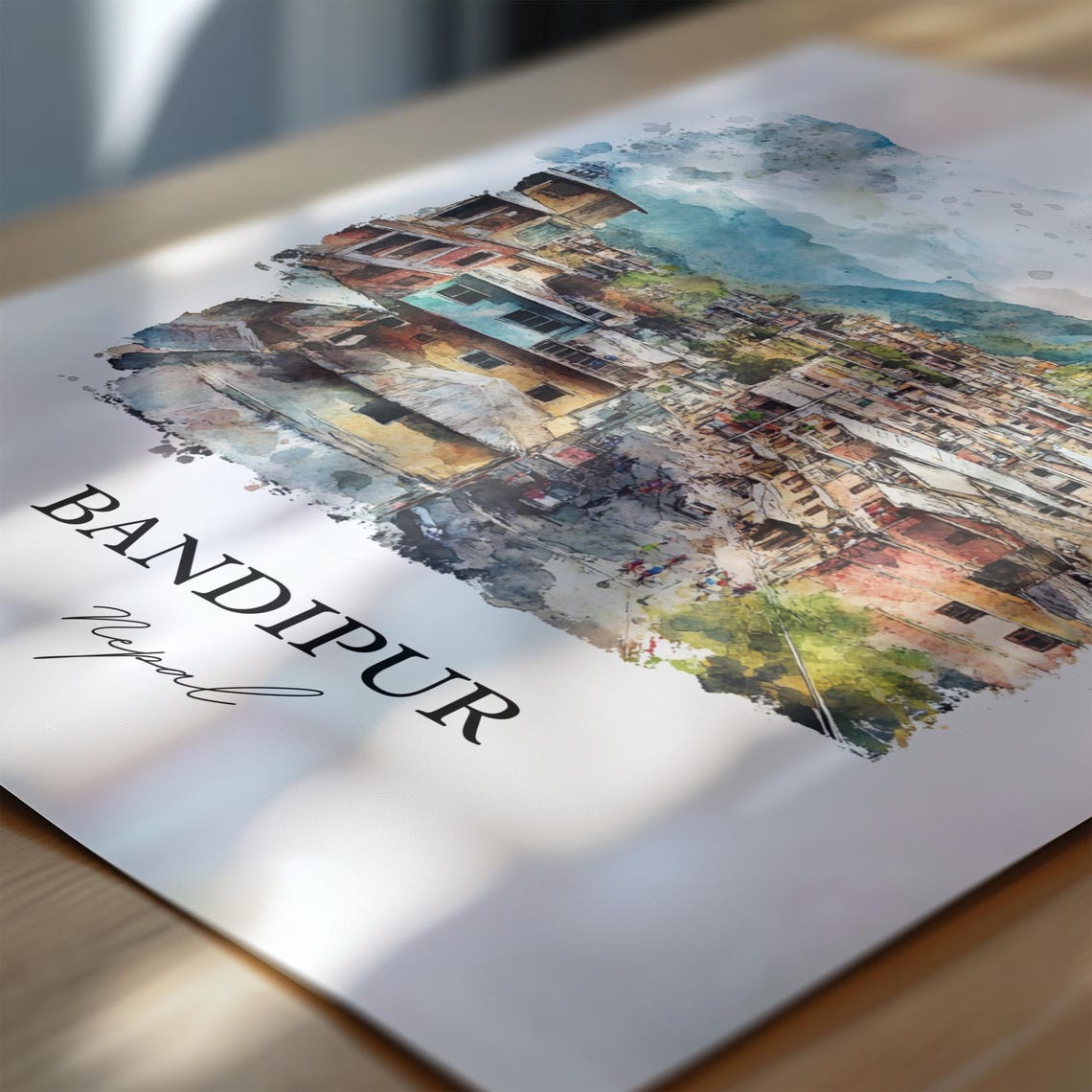 Bandipur Nepal Watercolor Historic Hill Town Mountain View Poster - Image 6