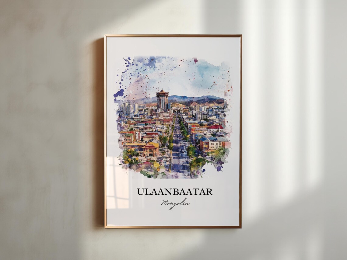 Ulaanbaatar Mongolia Watercolor Capital City Skyline Panorama Poster - Image 5