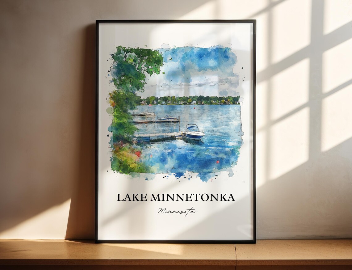 Lake Minnetonka Minnesota Summer Dock and Boats Watercolor Poster - Image 5