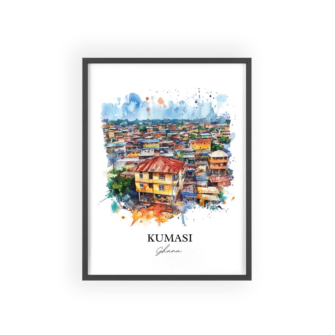 Kumasi Ghana Watercolor City Rooftops Street View Art Poster - Image 2