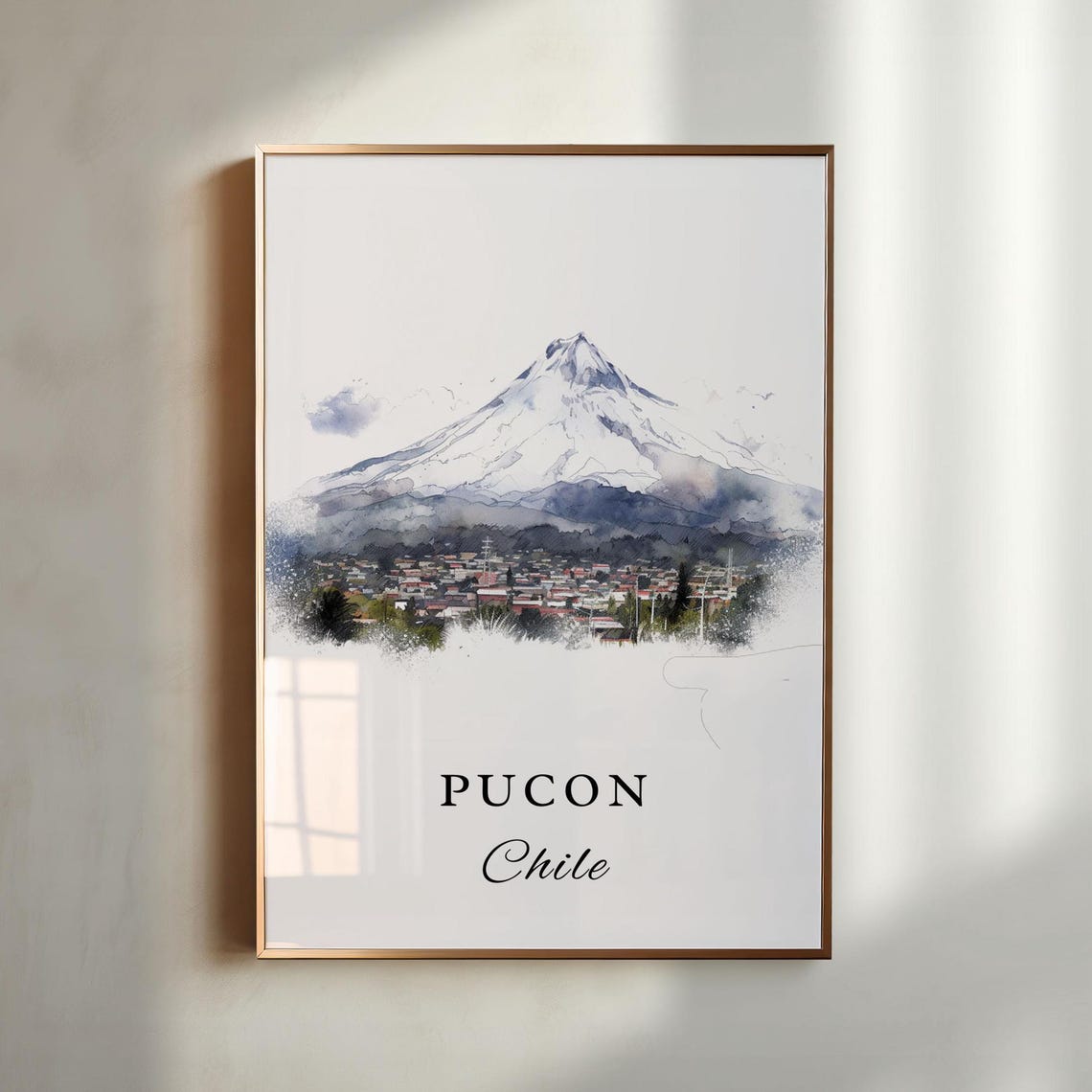 Pucon Chile Wall Art Volcano Poster Lake Villarrica Gift Birthday Present Custom Text Personalized