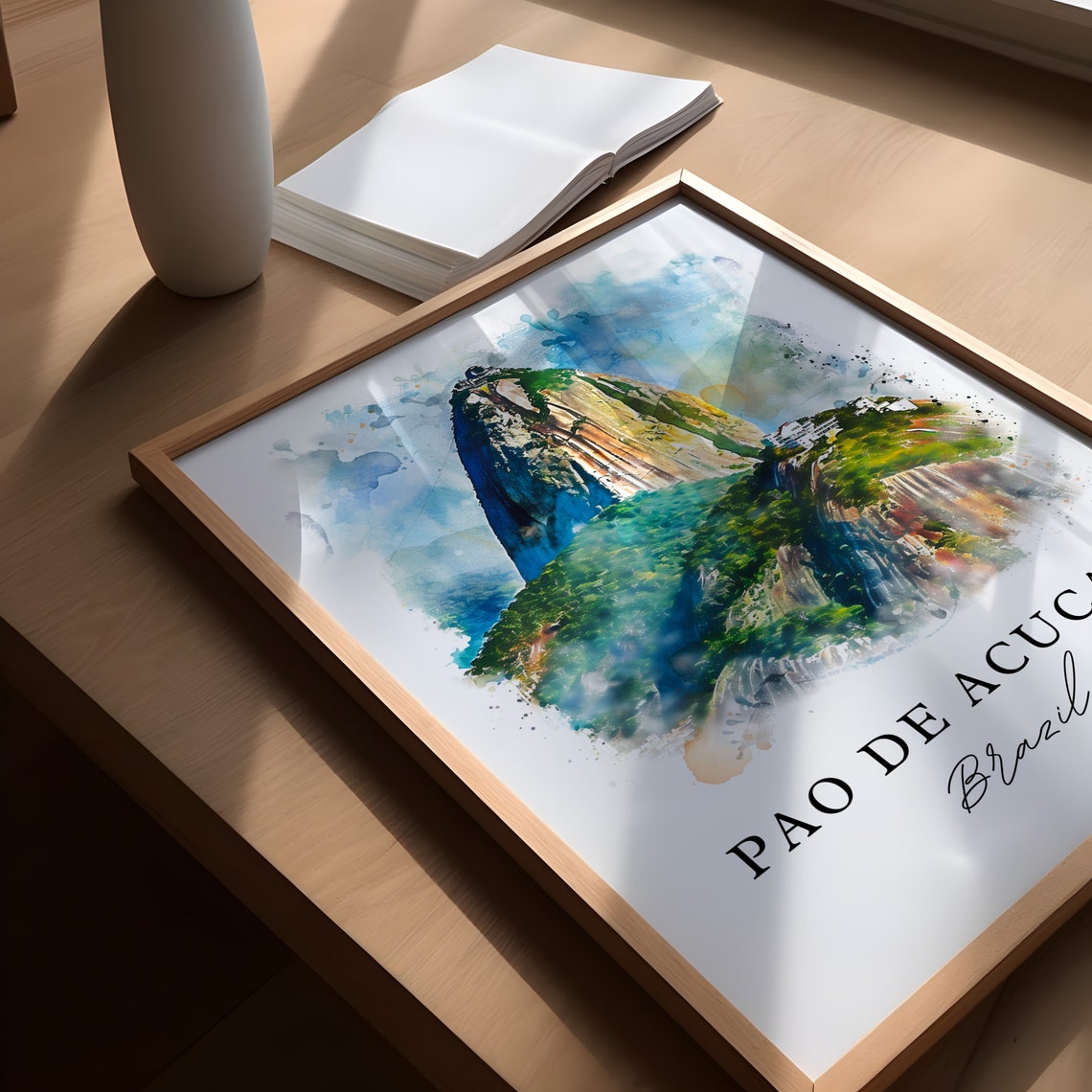 Pao De Acucar Sugarloaf Mountain Brazil Watercolor Travel Poster - Image 5