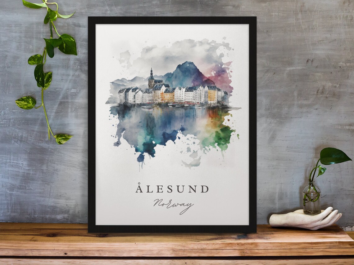 Alesund Traditional Travel Poster, Norway Custom Text