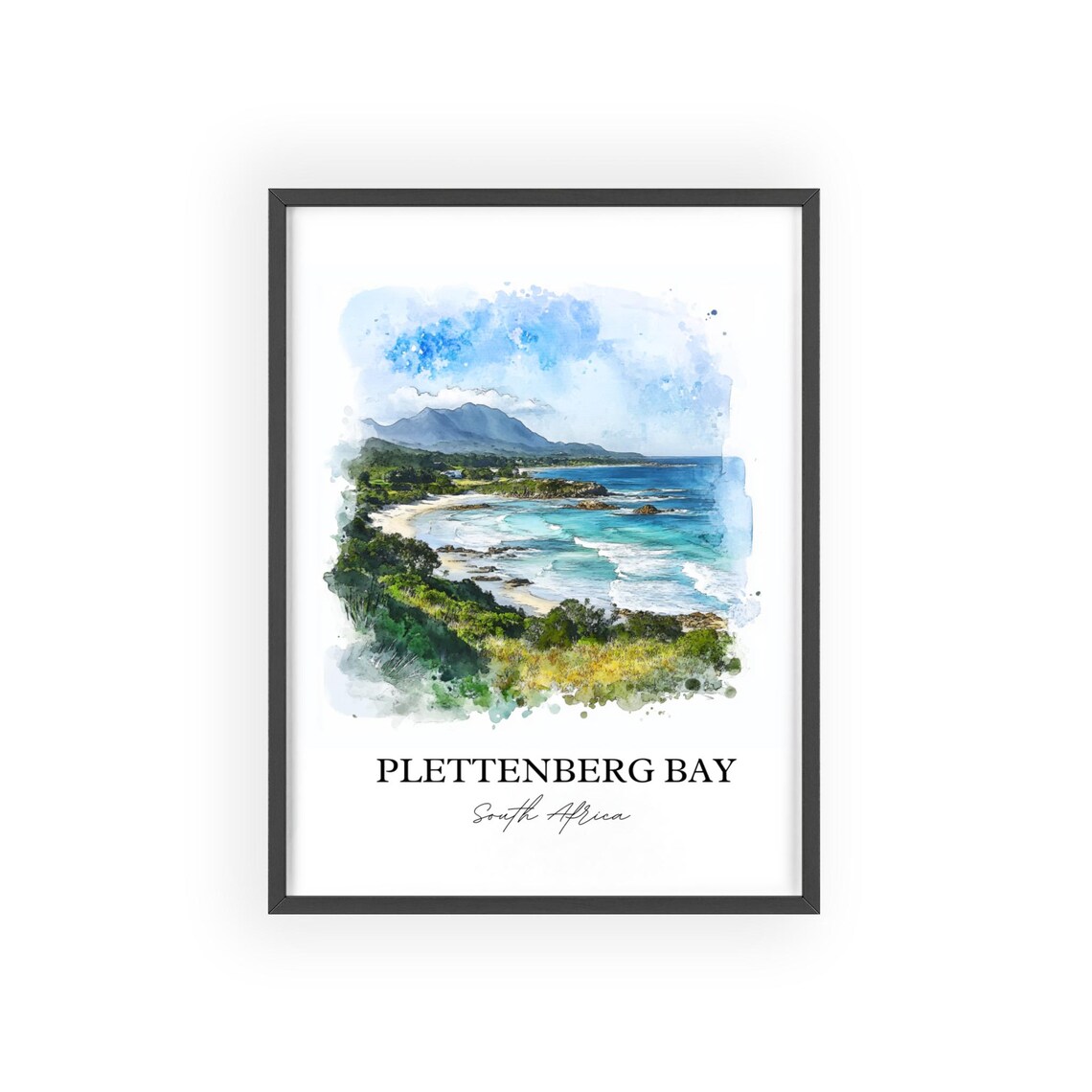 Plettenberg Bay South Africa Coastal Bay Watercolor Travel Poster