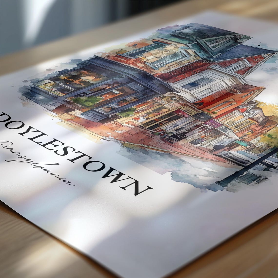 Doylestown Pennsylvania Historic Main Street Shops Watercolor Poster - Image 6