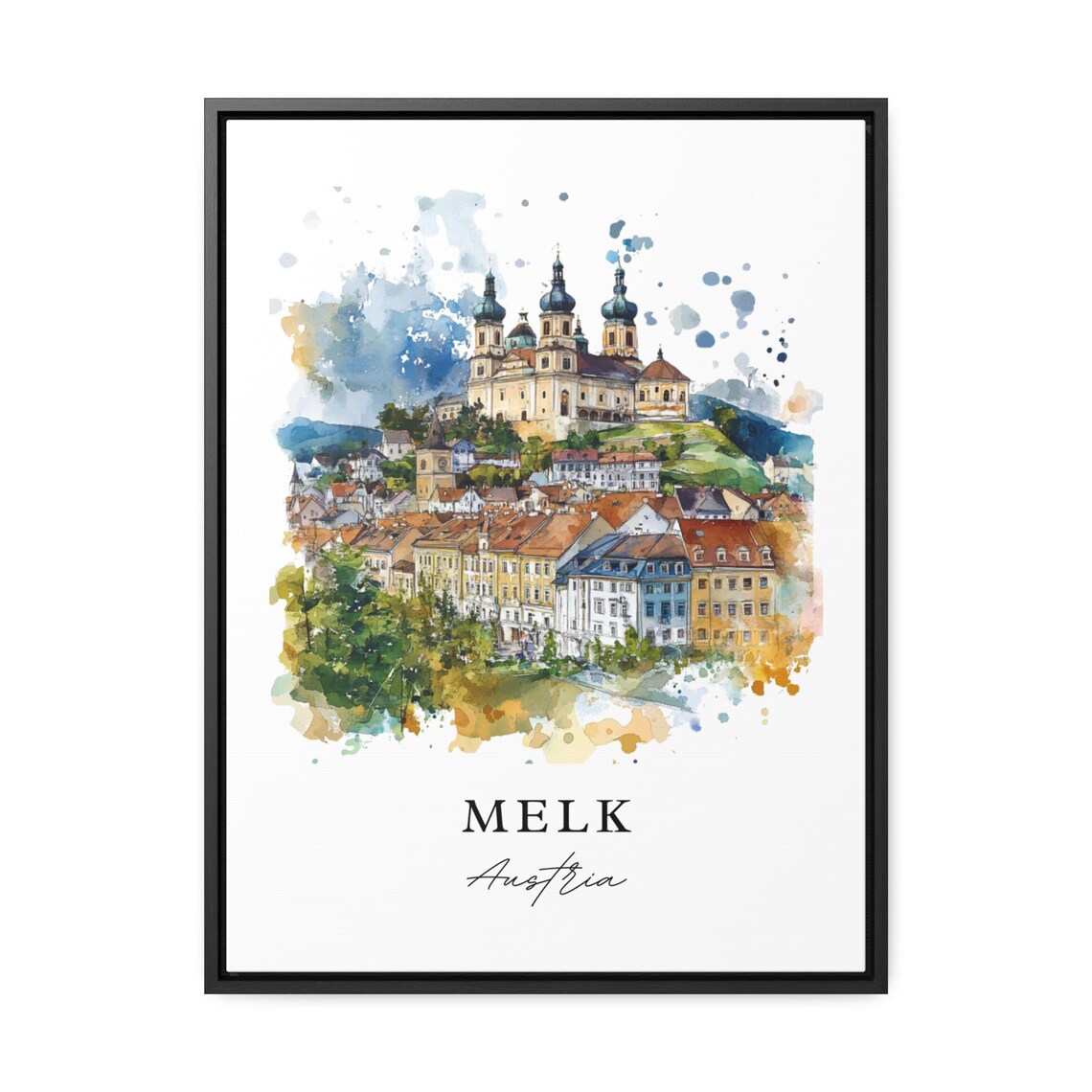 Melk Austria Danube Abbey Town Baroque Watercolor Travel Poster - Image 2